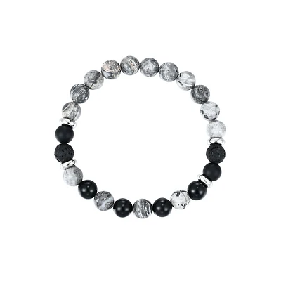 Men's Stainless Steel & Bead Stretch Bracelet