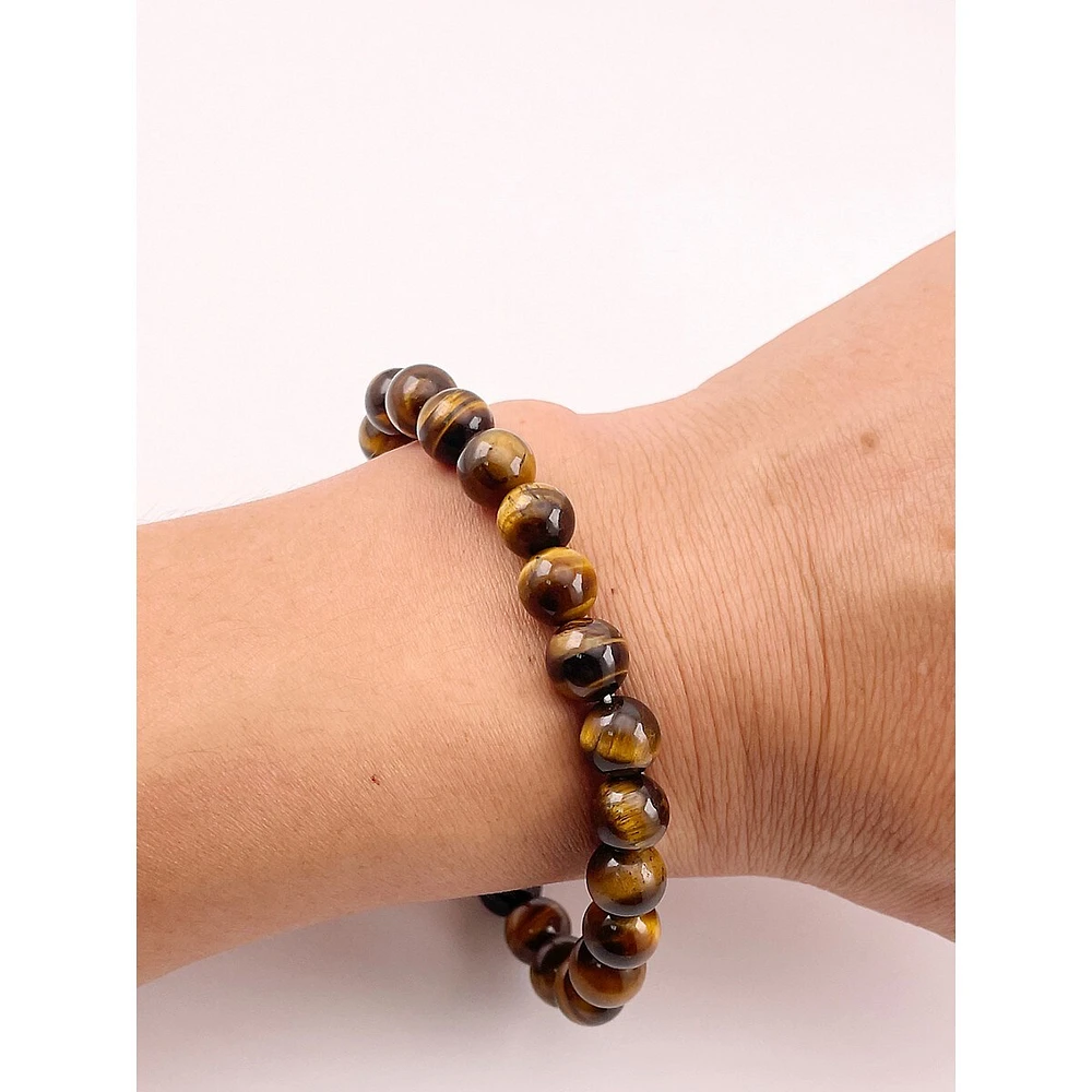 Men's Stainless Steel Tiger Eye Beaded Stretch Bracelet