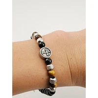 Men's Stainless Steel Cross & Tiger Eye Bead Stretch Bracelet