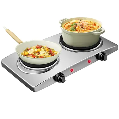 1800w Double Hot Plate Electric Countertop Burner Stainless Steel 5 Power Levels