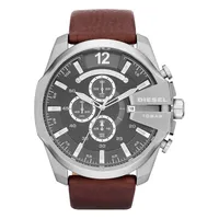 Brown Leather & Stainless Steel Strap Watch DZ4290