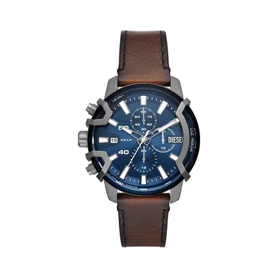 Montre chronographe en acier inoxydable avec bracelet en cuir brun Griffed DZ4604