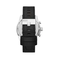 Split Stainless Steel & Black Leather Chronograph Strap Watch DZ4622