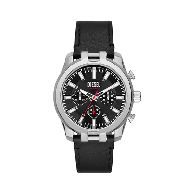 Montre chronographe en acier inoxydable et bracelet cuir noir Split DZ4622