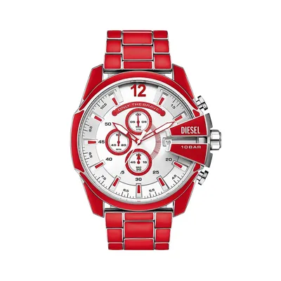 Mega Chief Chronograph Red Enamel And Stainless Steel Bracelet Watch DZ4638