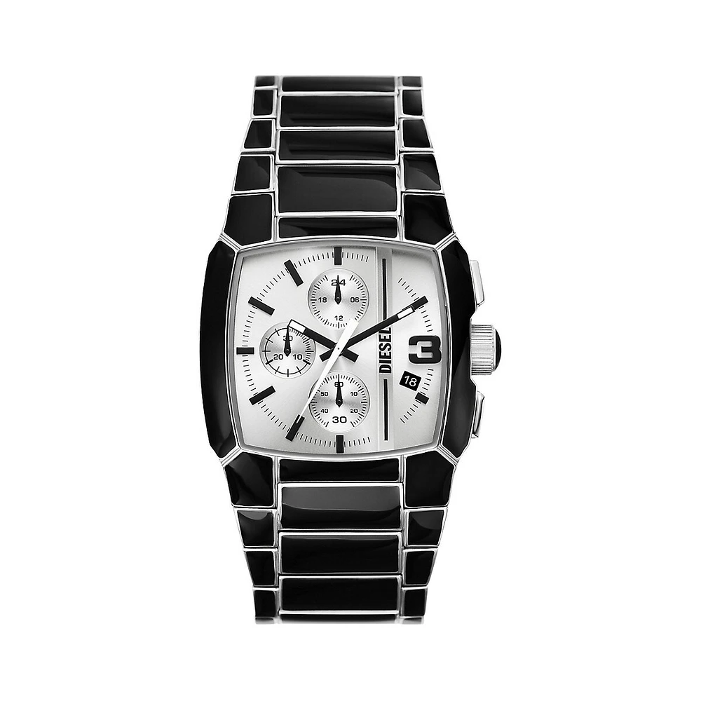 Cliffhanger Black Enamel & Stainless Steel Bracelet Chronograph Watch DZ4646