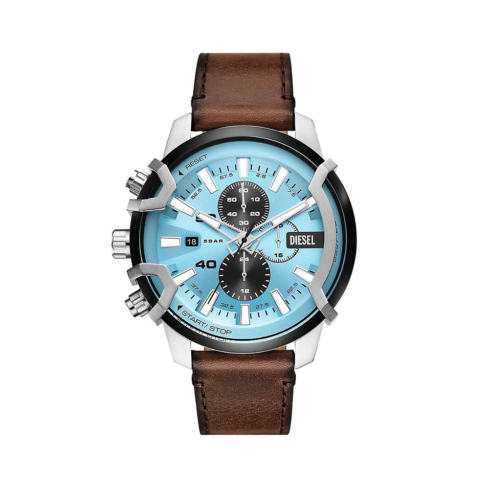 Griffed Stainless Steel & Leather Strap Chronograph Watch DZ4656