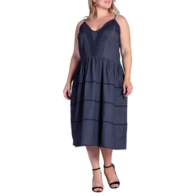 Women's Plus Lace Trim Tencel Midi Dress