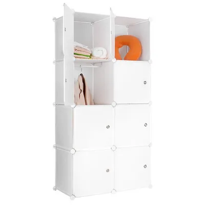 Portable 8 Cube Clothes Closet Bedroom Wardrobe Storage Cabinet Organizer With Doors,white