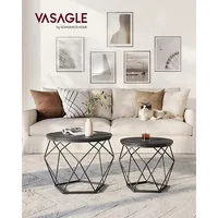 Modern Geometric Design Round Coffee Accent Tables, Set Of 2 Side Tables