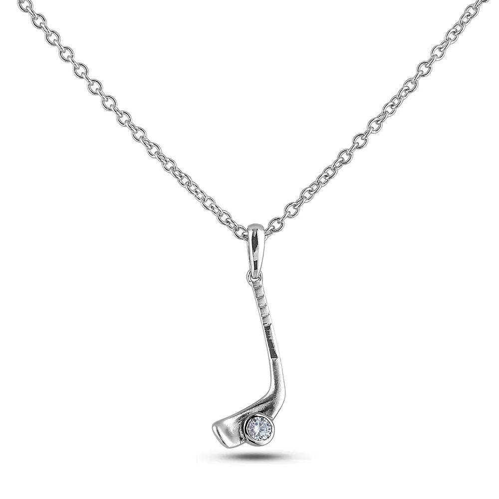 925 Sterling Silver 0.05 Ct Canadian Diamond Hockey Stick Pendant And Chain