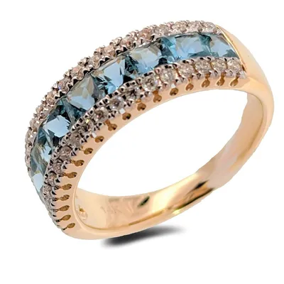 14k Yellow Gold 1.22 Cttw Aquamarine Gemstone & 0.36 Cttw Diamond Anniversary Ring