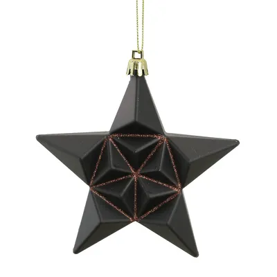 12ct Matte Chocolate Brown Glittered Star Shatterproof Christmas Ornaments 5"
