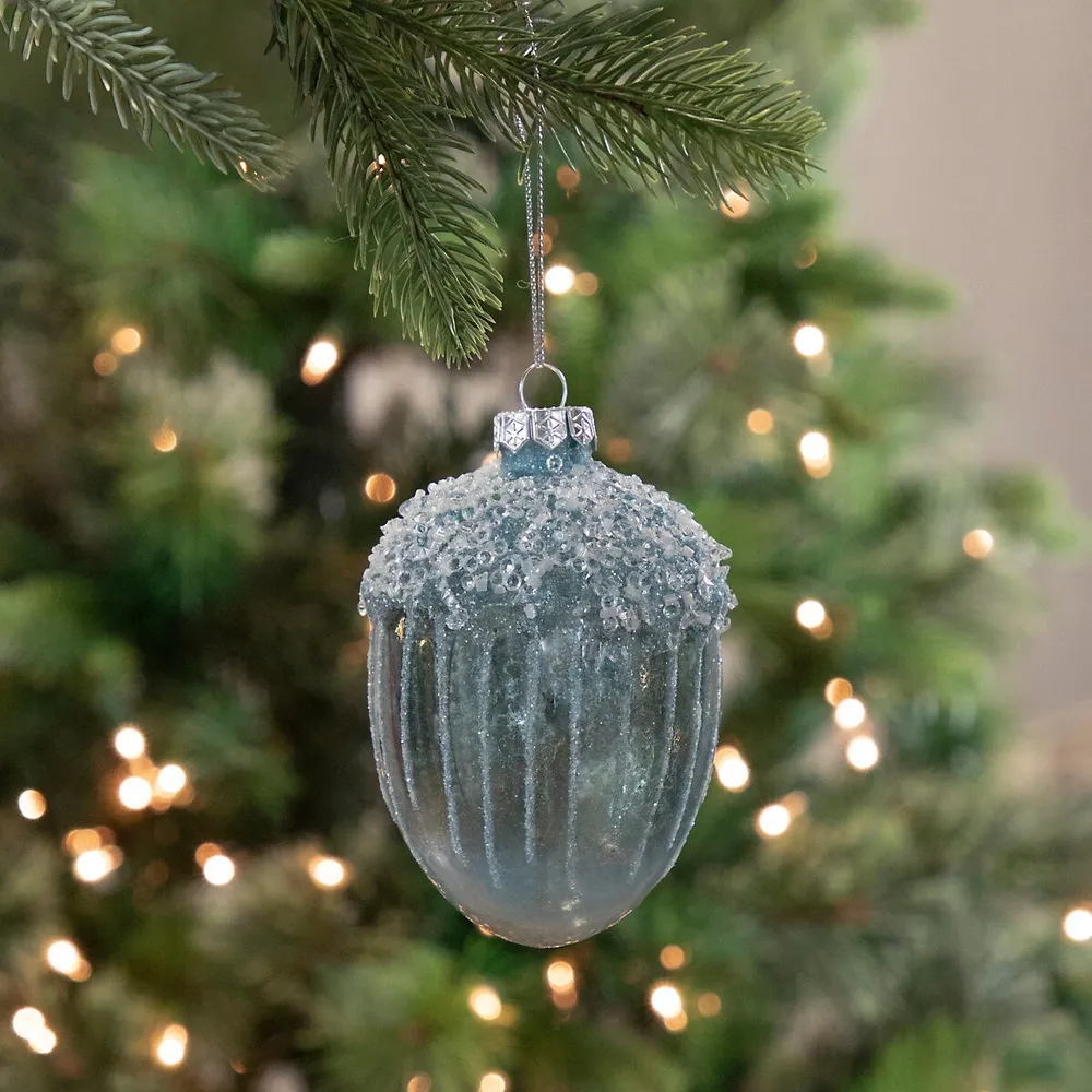 Tidings of JOY ~ silver mercury glass pinecone ornaments ~ set of 2