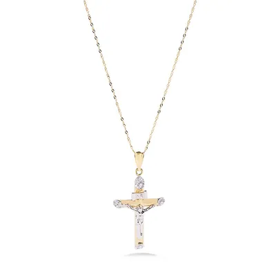 10kt 18" Chain With Two Tone Crucifix Necklace