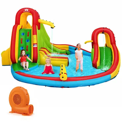Kids Inflatable Water Slide Bounce Park Splash Pool With Water Cannon & 550w Blower