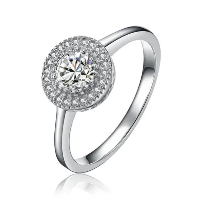 Sterling Silver Cubic Zirconia Round Halo Ring