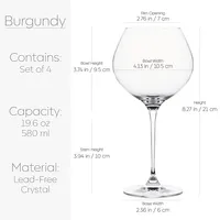 Crystal Burgundy Red Wine Glasses - Set Of 4