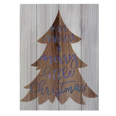 11.75" Lighted Brown Tree "have Yourself A Merry Little Christmas" Wall Plaque