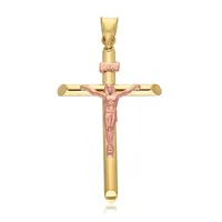 10kt Cross With Rose Crucifix Pendant Necklace