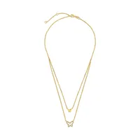 Sterling Silver Cz & Butterfly Layered Necklace-gold