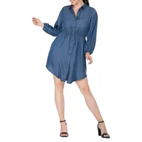 Standards & Practices Women's Long Sleeves Buttoned Down Elastic Waist Shirt Dress
