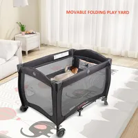 2-in-1 Foldable Baby Playard And Bassinet, Baby Play Yard Nursery Center With Storage Bag And Wheels