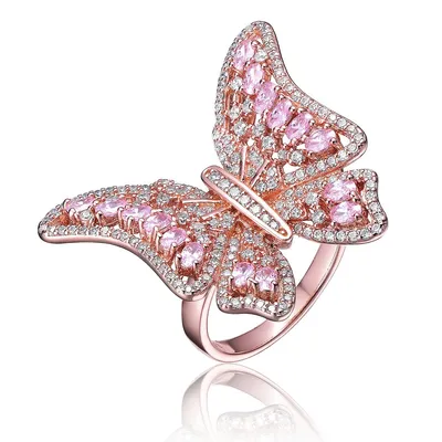 18k Rose Gold Plated Pink Cubic Zirconia Butterfly Ring