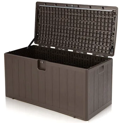 105 Gallon Outdoor Resin Deck Box All Weather Lockable Storage Container Brown
