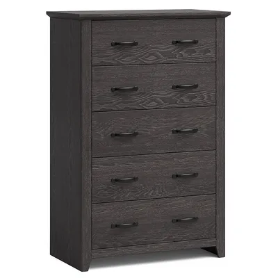 5 Drawer Chest Storage Dresser Tall Cabinet Organizer Bedroom Hallway Dark Grey/walnut