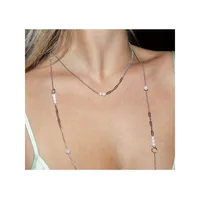 Rhodium-plated Sterling Silver Shell Pearl Clip Link Accent Long Necklace