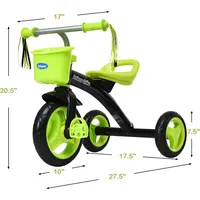 Kids Tricycle Rider With Adjustable Seat Storage Basket Premium Quiet Wheels Non-slip Handle