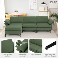 Modern Modular L-shaped Sectional Sofa W/ Reversible Chaise & 2 Usb Ports Green