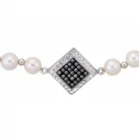 Sterling Silver Fw Pearl With Hematite Crystal Centre Bracelet