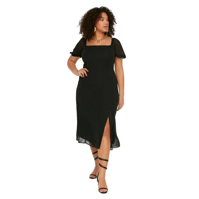Women Plus Midi A-line Fitted Woven Dress