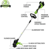48V (2 x 24V) 15-Inch TORQDRIVE Cordless String Trimmer, (2) 24V 2Ah USB Batteries and 4.0Ah Dual Port Charger Included