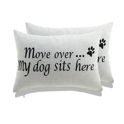 Home And Dog Throw Pillow, 10% Linen 90% Polyester Canvas Digital Print Pillow With Poly Insertsize 14 X 20 - My Dog Sits Here - Black - Set Of 2