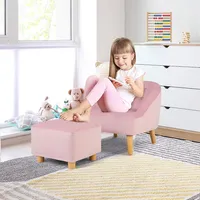 Kids Sofa Chair W/ Ottoman Toddler Single Sofa Velvet Upholstered Couch Greypink