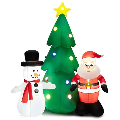 6 Ft Tall Lighted Inflatable Christmas Decoration, Santa Claus And Snowman