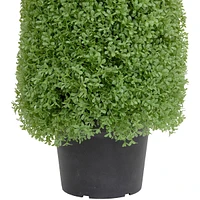 4' Artificial Boxwood Cone Topiary Tree With Round Pot, Unlit