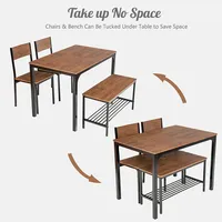 4pcs Dining Table Set Rustic Desk 2 Chairs & Bench W/ Storage Rack