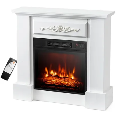 32" Electric Fireplace Mantel Tv Stand Space Heater W/remote Control 1400w Brown/white
