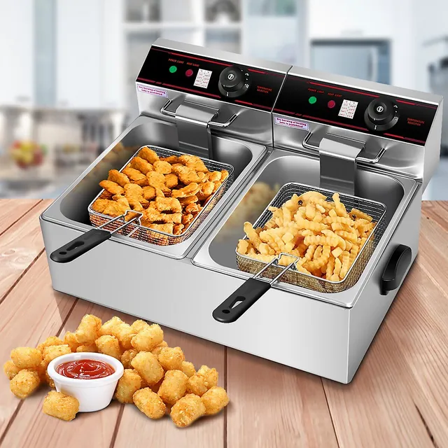 Electric Deep Fryer 5.3QT/21-Cup Stainless Steel 1700W with Triple Basket