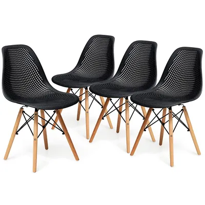 Set Of 4 Plastic Hollow Out Chair Mid Century Modern Wood-leg Seat