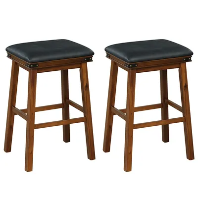 Dining Bar Stool Set Of 2 Pub Height Padded Seat Wood Frame Kitchen