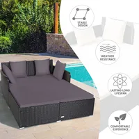 Outdoor Patio Rattan Daybed Pillows Cushioned Sofa Furniture