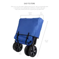 Garden Wheelbarrows Collapsible Wagon Folding Utility Outdoor Garden Cart with Canopy with 4 All Terrain Wheels Blue
