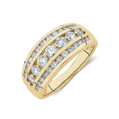 Three Row Ring With 1 Carat Tw Of Diamond In 10kt Yellow Gold