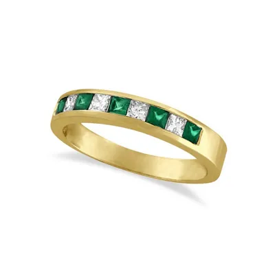 Princess-cut Diamond And Emerald Ring Band 14k Yellow Gold (0.73ct)
