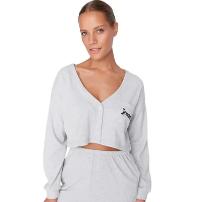 Women Plain Knit Sweatshirt-trousers Pajama Set